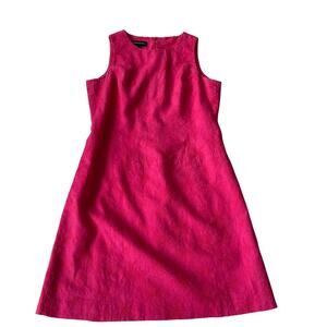 Jones New York Linen Dress Floral Embroidered Boho A Line Bright Pink 12 GUC